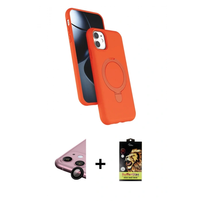 MARSİLYAN™- iPhone 11 Kılıf İz Işık Koleksiyonu - Siyah Buffer Cam Ekran Koruyucu + Siyah Raze Metal Kamera Lens