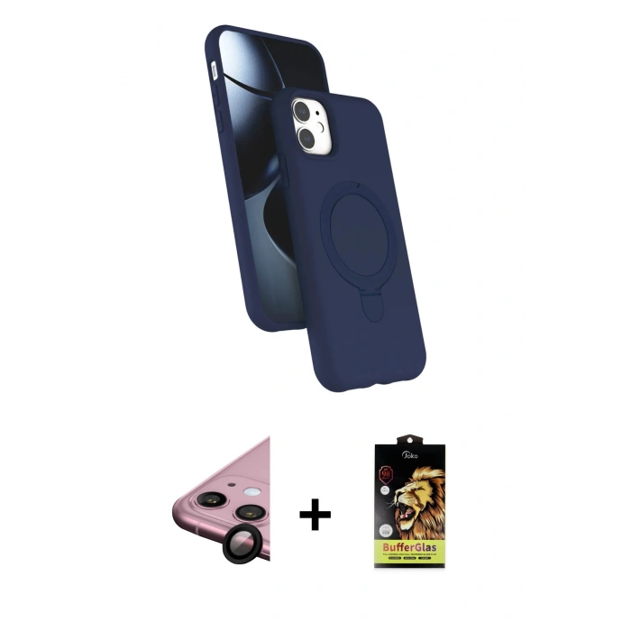 MARSİLYAN™- iPhone 11 Kılıf İz Işık Koleksiyonu - Siyah Buffer Cam Ekran Koruyucu + Siyah Raze Metal Kamera Lens