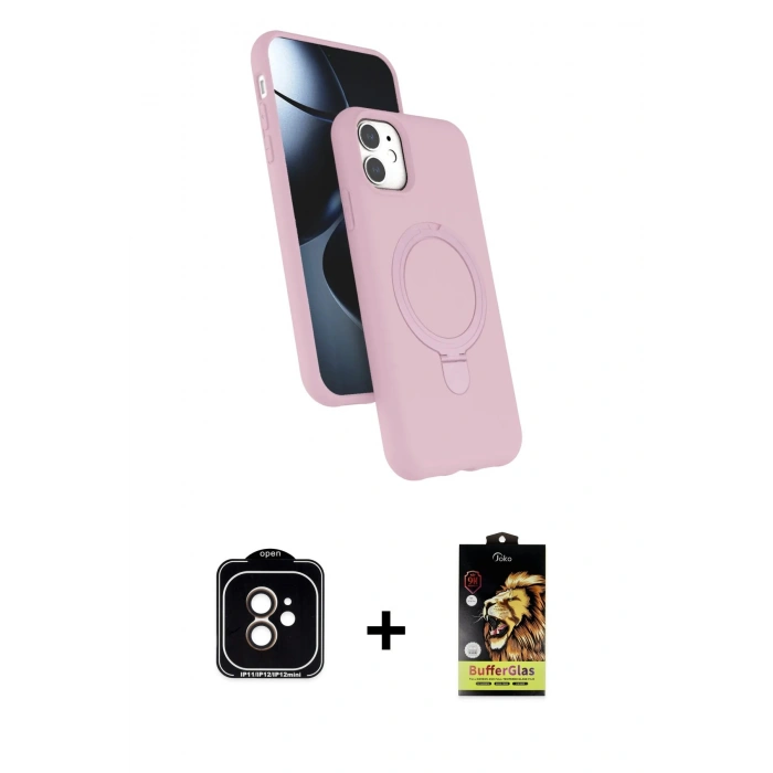 MARSİLYAN™- iPhone 11 Kılıf İz Işık Koleksiyonu - Siyah Buffer Cam Ekran Koruyucu + PVD Metal Kamera Lens - TU