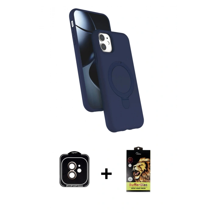 MARSİLYAN™- iPhone 11 Kılıf İz Işık Koleksiyonu - Siyah Buffer Cam Ekran Koruyucu + PVD Metal Kamera Lens - TU