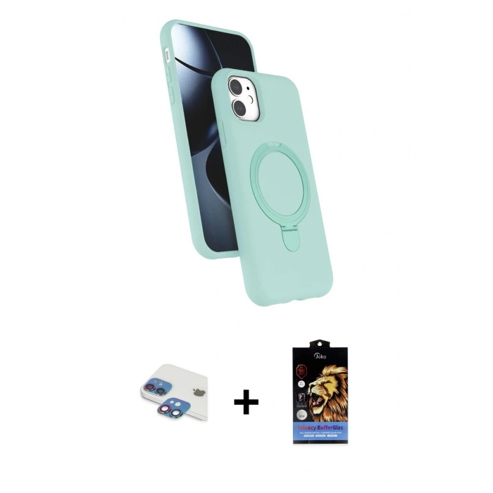 MARSİLYAN™- iPhone 11 Kılıf İz Işık Koleksiyonu - Siyah Buffer Hayalet Cam Ekran Koruyucu + Pers Alüminyum Kamera Lens - GI