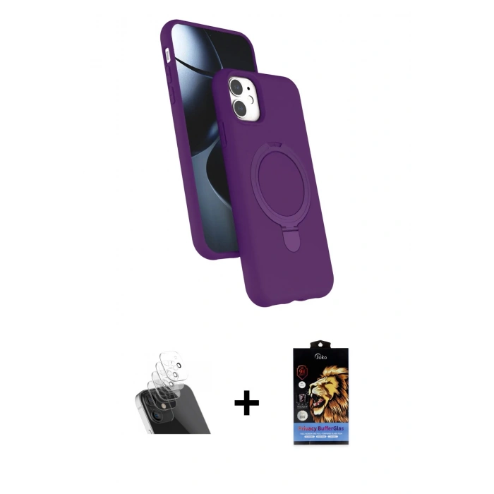 MARSİLYAN™- iPhone 11 Kılıf İz Işık Koleksiyonu - Siyah Buffer Hayalet Cam Ekran Koruyucu + Kamera Lens Koruma Cam - SF