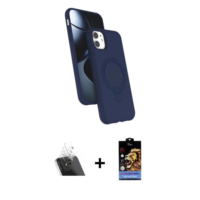 MARSİLYAN™- iPhone 11 Kılıf İz Işık Koleksiyonu - Siyah Buffer Hayalet Cam Ekran Koruyucu + Kamera Lens Koruma Cam - SF