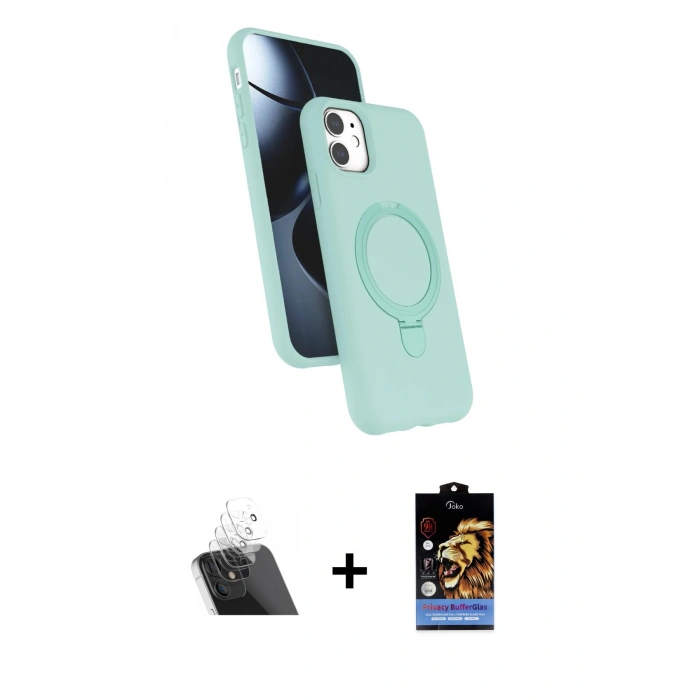 MARSİLYAN™- iPhone 11 Kılıf İz Işık Koleksiyonu - Siyah Buffer Hayalet Cam Ekran Koruyucu + Kamera Lens Koruma Cam - SF