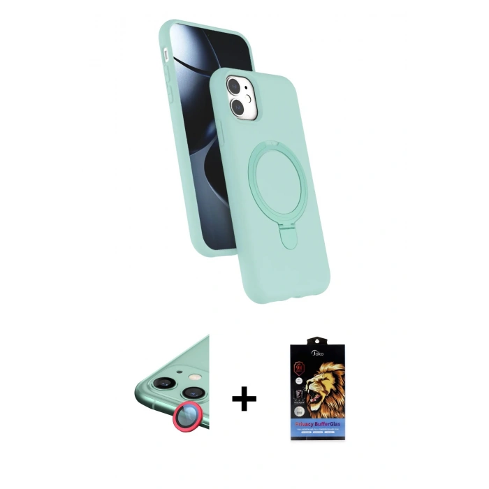 MARSİLYAN™- iPhone 11 Kılıf İz Işık Koleksiyonu - Siyah Buffer Hayalet Cam Ekran Koruyucu + Raze Metal Kamera Lens - KI