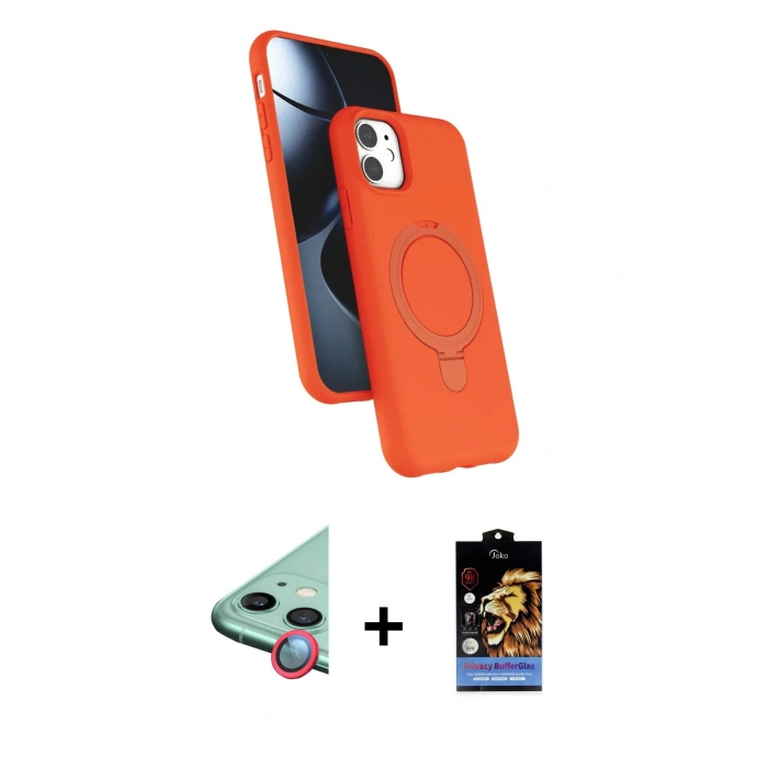 MARSİLYAN™- iPhone 11 Kılıf İz Işık Koleksiyonu - Siyah Buffer Hayalet Cam Ekran Koruyucu + Raze Metal Kamera Lens - KI