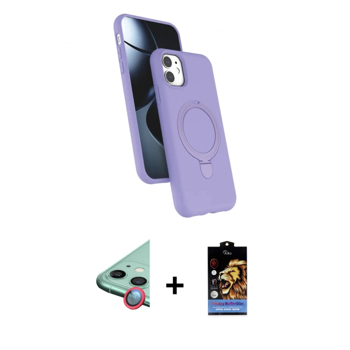 MARSİLYAN™- iPhone 11 Kılıf İz Işık Koleksiyonu - Siyah Buffer Hayalet Cam Ekran Koruyucu + Raze Metal Kamera Lens - KI