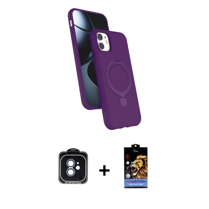 MARSİLYAN™- iPhone 11 Kılıf İz Işık Koleksiyonu - Siyah Buffer Hayalet Cam Ekran Koruyucu + PVD Metal Kamera Lens - MI
