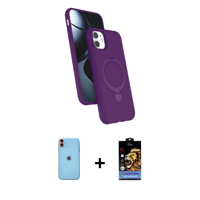 MARSİLYAN™- iPhone 11 Kılıf İz Işık Koleksiyonu - Siyah Buffer Hayalet Cam Ekran Koruyucu + Neon Fosforlu Kamera Lens - TU