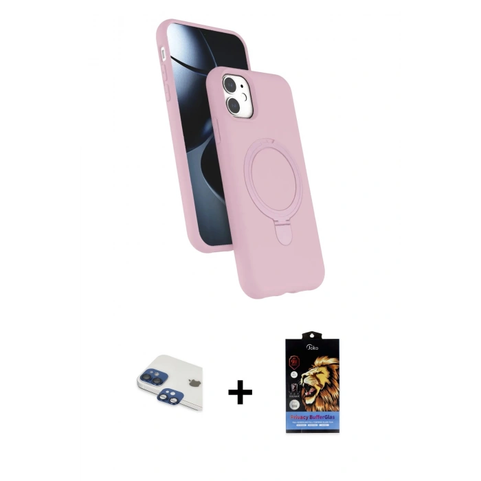 MARSİLYAN™- iPhone 11 Kılıf İz Işık Koleksiyonu - Siyah Buffer Hayalet Cam Ekran Koruyucu + Pers Alüminyum Kamera Lens - LT