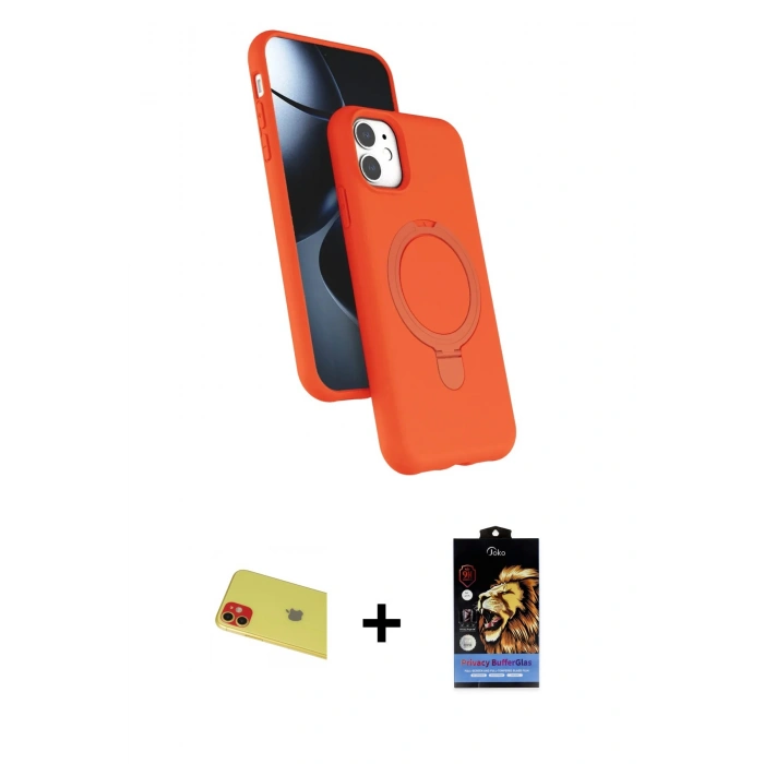 MARSİLYAN™- iPhone 11 Kılıf İz Işık Koleksiyonu - Siyah Buffer Hayalet Cam Ekran Koruyucu + Rainbow Kamera Lens Koruma Cam - KI