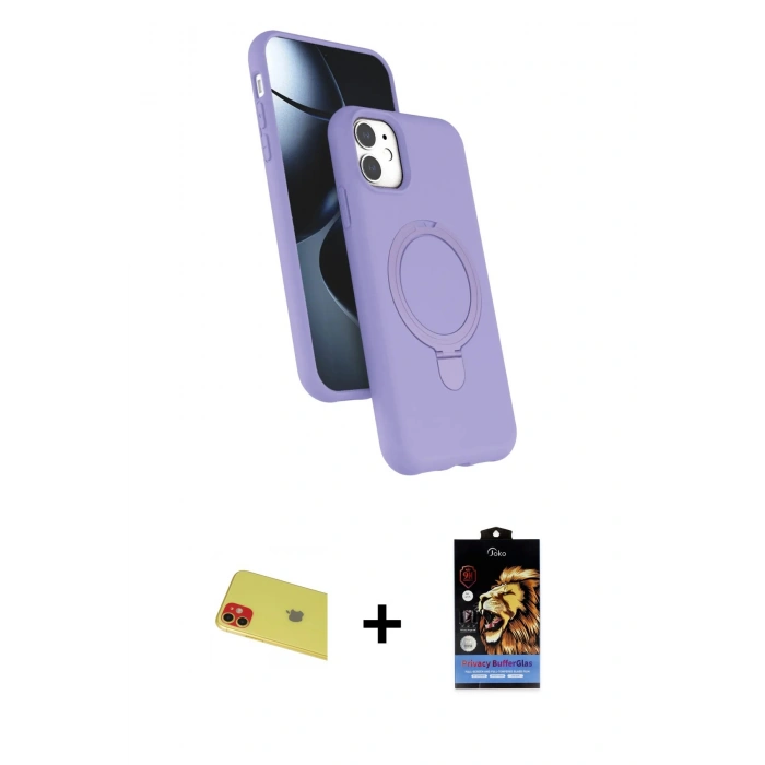 MARSİLYAN™- iPhone 11 Kılıf İz Işık Koleksiyonu - Siyah Buffer Hayalet Cam Ekran Koruyucu + Rainbow Kamera Lens Koruma Cam - KI