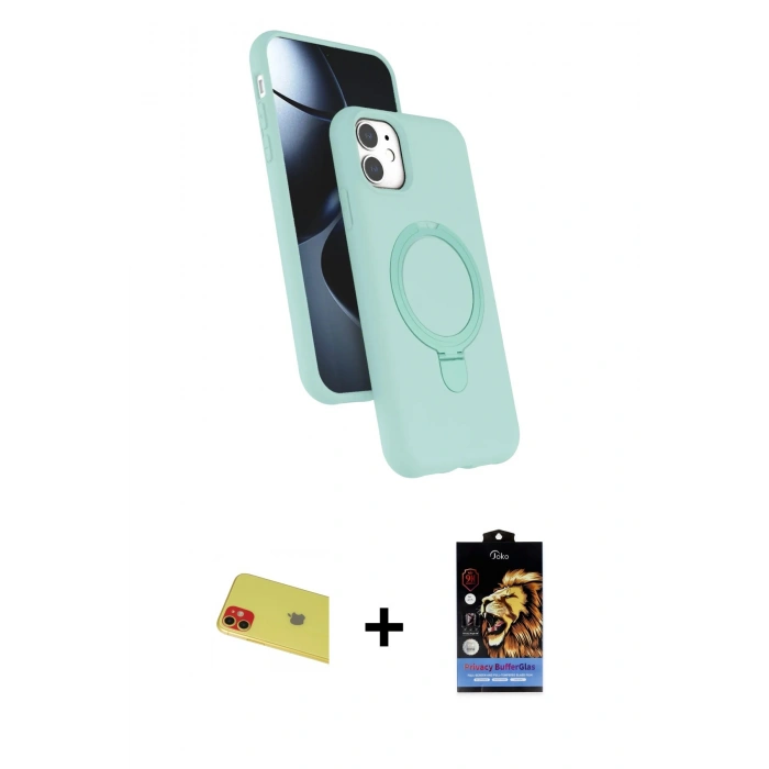 MARSİLYAN™- iPhone 11 Kılıf İz Işık Koleksiyonu - Siyah Buffer Hayalet Cam Ekran Koruyucu + Rainbow Kamera Lens Koruma Cam - KI