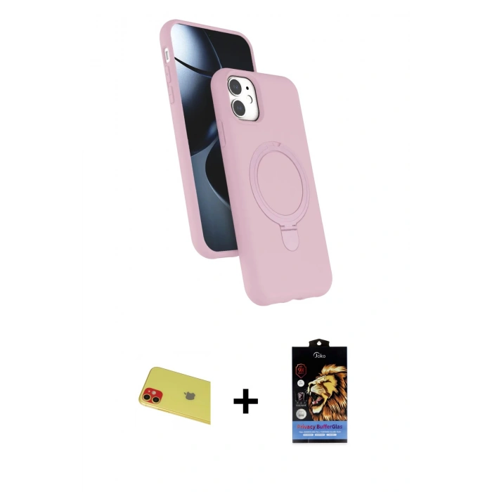 MARSİLYAN™- iPhone 11 Kılıf İz Işık Koleksiyonu - Siyah Buffer Hayalet Cam Ekran Koruyucu + Rainbow Kamera Lens Koruma Cam - KI