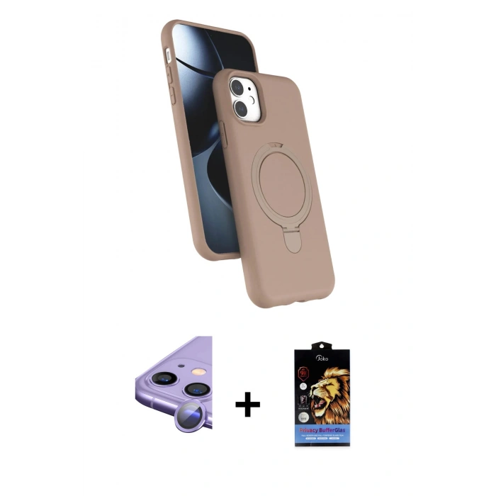 MARSİLYAN™- iPhone 11 Kılıf İz Işık Koleksiyonu - Siyah Buffer Hayalet Cam Ekran Koruyucu + Raze Metal Kamera Lens - MR