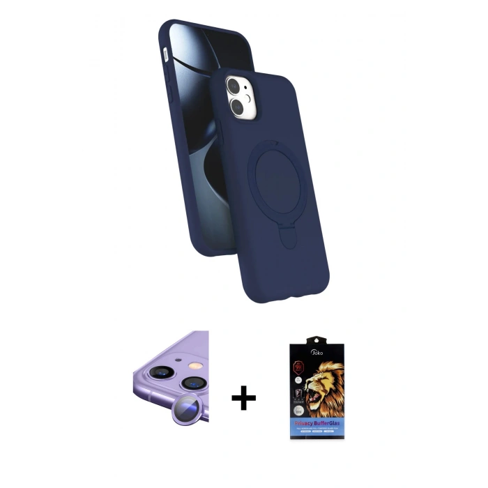 MARSİLYAN™- iPhone 11 Kılıf İz Işık Koleksiyonu - Siyah Buffer Hayalet Cam Ekran Koruyucu + Raze Metal Kamera Lens - MR