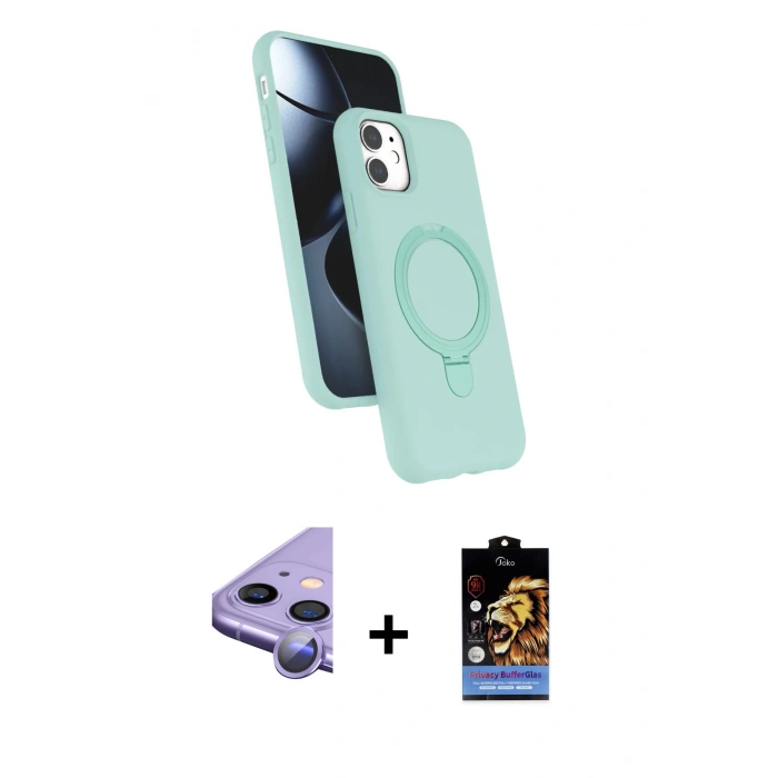MARSİLYAN™- iPhone 11 Kılıf İz Işık Koleksiyonu - Siyah Buffer Hayalet Cam Ekran Koruyucu + Raze Metal Kamera Lens - MR