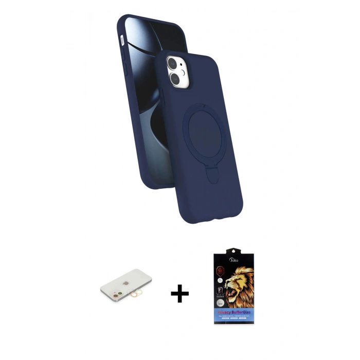 MARSİLYAN™- iPhone 11 Kılıf İz Işık Koleksiyonu - Siyah Buffer Hayalet Cam Ekran Koruyucu + Renkli Kamera Lens Koruma Cam - SI