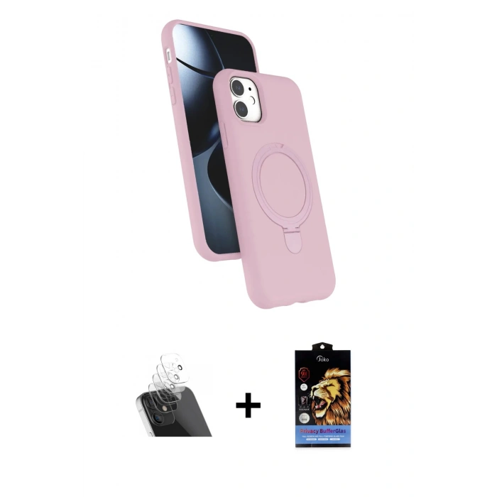 MARSİLYAN™- iPhone 11 Kılıf İz Işık Koleksiyonu - Siyah Buffer Hayalet Cam Ekran Koruyucu + Şeffaf Kamera Lens Koruma Cam