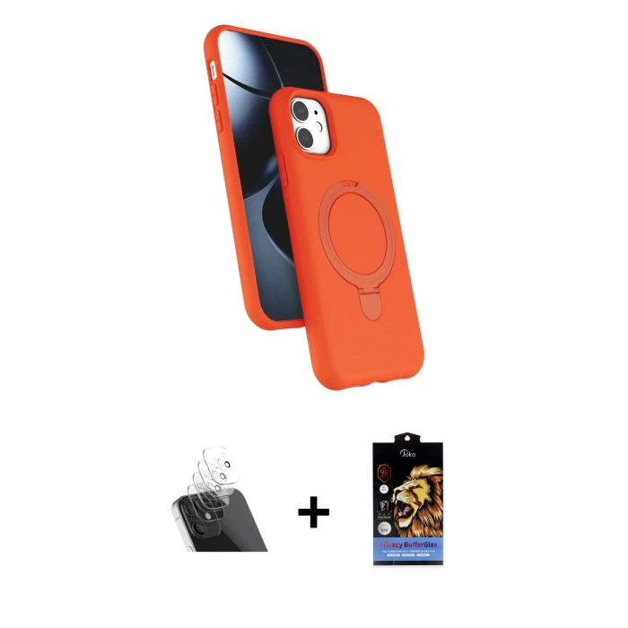 MARSİLYAN™- iPhone 11 Kılıf İz Işık Koleksiyonu - Siyah Buffer Hayalet Cam Ekran Koruyucu + Şeffaf Kamera Lens Koruma Cam