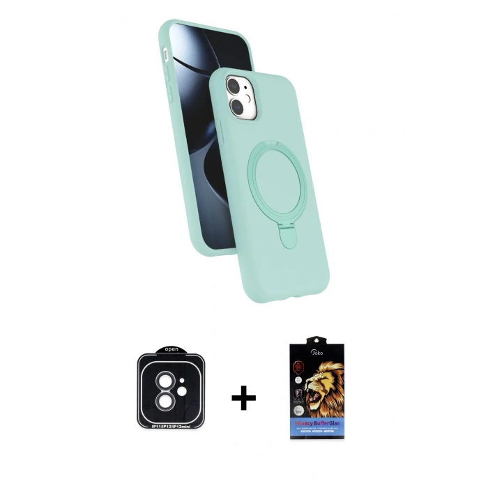 MARSİLYAN™- iPhone 11 Kılıf İz Işık Koleksiyonu - Siyah Buffer Hayalet Cam Ekran Koruyucu + Siyah PVD Metal Kamera Lens