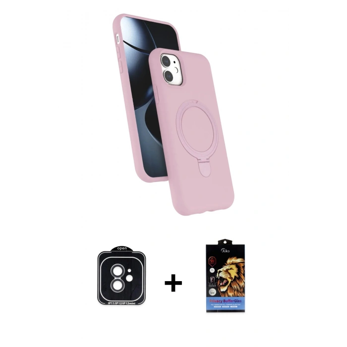MARSİLYAN™- iPhone 11 Kılıf İz Işık Koleksiyonu - Siyah Buffer Hayalet Cam Ekran Koruyucu + Siyah PVD Metal Kamera Lens