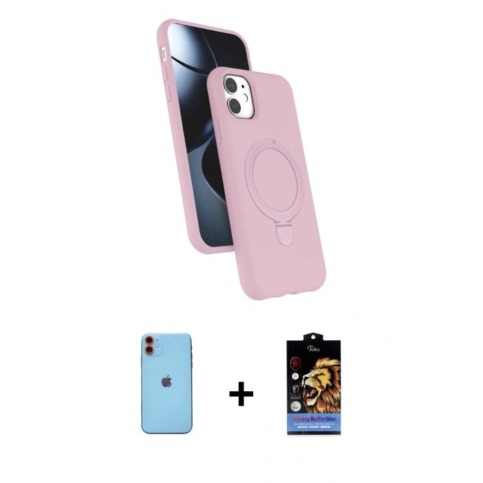 MARSİLYAN™- iPhone 11 Kılıf İz Işık Koleksiyonu - Siyah Buffer Hayalet Cam Ekran Koruyucu + Neon Fosforlu Kamera Lens - TU
