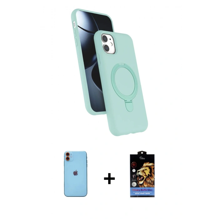 MARSİLYAN™- iPhone 11 Kılıf İz Işık Koleksiyonu - Siyah Buffer Hayalet Cam Ekran Koruyucu + Neon Fosforlu Kamera Lens - TU