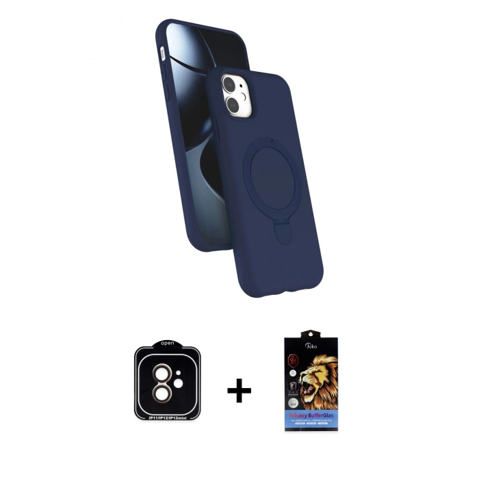 MARSİLYAN™- iPhone 11 Kılıf İz Işık Koleksiyonu - Siyah Buffer Hayalet Cam Ekran Koruyucu + PVD Metal Kamera Lens - TU