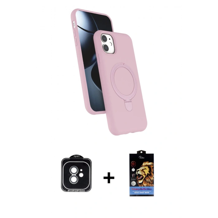 MARSİLYAN™- iPhone 11 Kılıf İz Işık Koleksiyonu - Siyah Buffer Hayalet Cam Ekran Koruyucu + Yeşil PVD Metal Kamera Lens