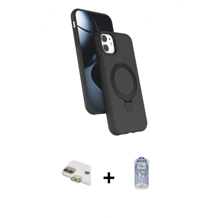 MARSİLYAN™- iPhone 11 Kılıf İz Işık Koleksiyonu - Siyah Joko Magic 5D Cam + Pers Alüminyum Kamera Lens - GD