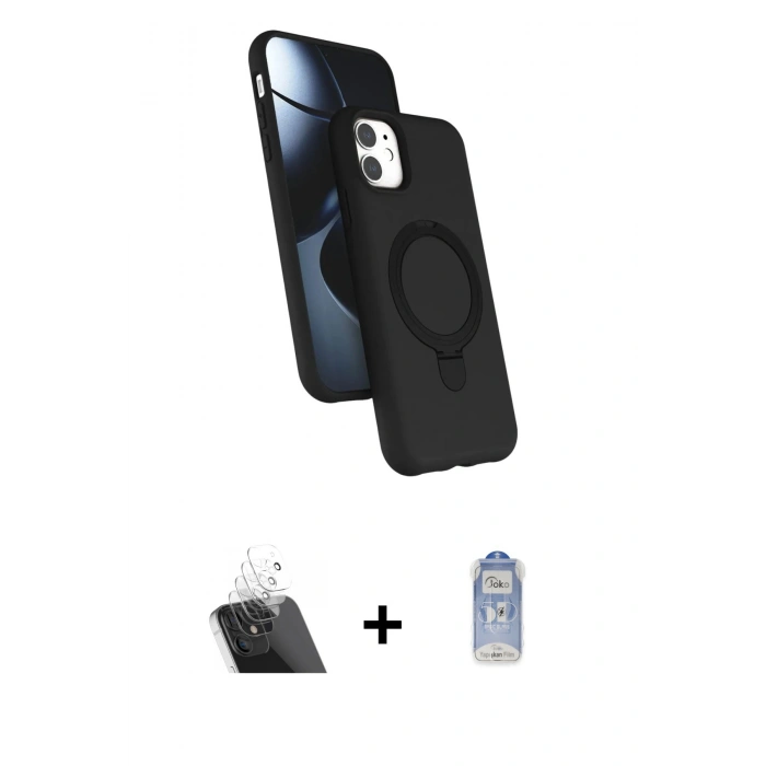 MARSİLYAN™- iPhone 11 Kılıf İz Işık Koleksiyonu - Siyah Joko Magic 5D Cam + Kamera Lens Koruma Cam - SF