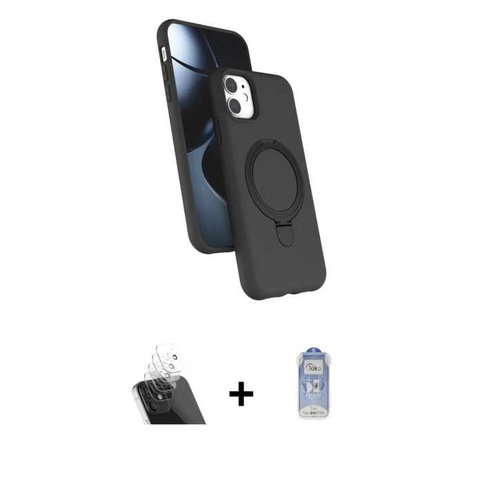 MARSİLYAN™- iPhone 11 Kılıf İz Işık Koleksiyonu - Siyah Joko Magic 5D Cam + Kamera Lens Koruma Cam - SF