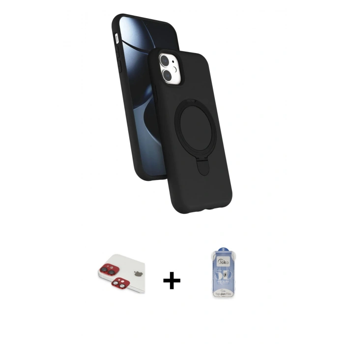 MARSİLYAN™- iPhone 11 Kılıf İz Işık Koleksiyonu - Siyah Joko Magic 5D Cam + Pers Alüminyum Kamera Lens - KI