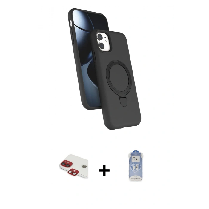 MARSİLYAN™- iPhone 11 Kılıf İz Işık Koleksiyonu - Siyah Joko Magic 5D Cam + Pers Alüminyum Kamera Lens - KI