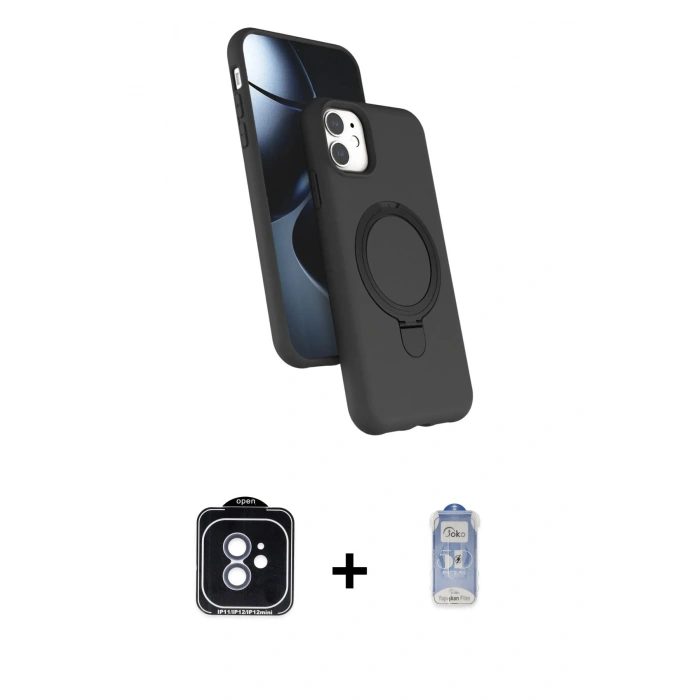 MARSİLYAN™- iPhone 11 Kılıf İz Işık Koleksiyonu - Siyah Joko Magic 5D Cam + PVD Metal Kamera Lens - MI