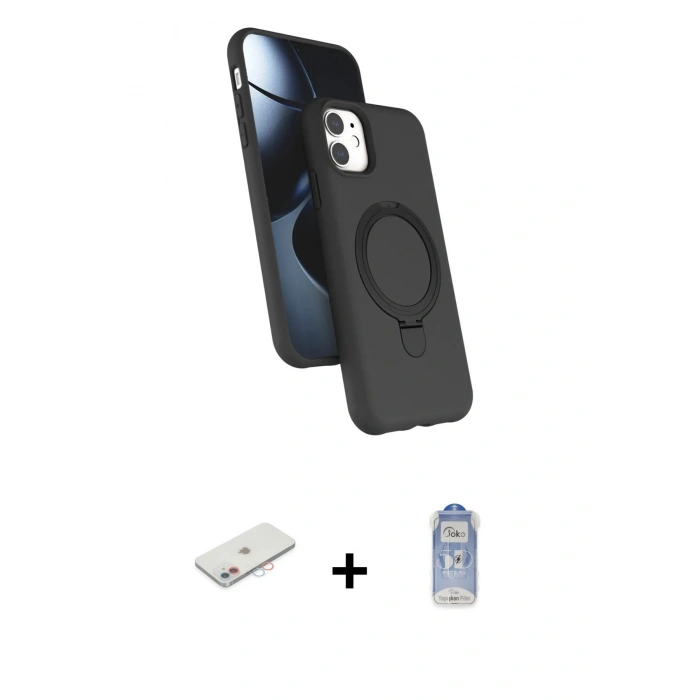 MARSİLYAN™- iPhone 11 Kılıf İz Işık Koleksiyonu - Siyah Joko Magic 5D Cam + Renkli Kamera Lens Koruma Cam - PE