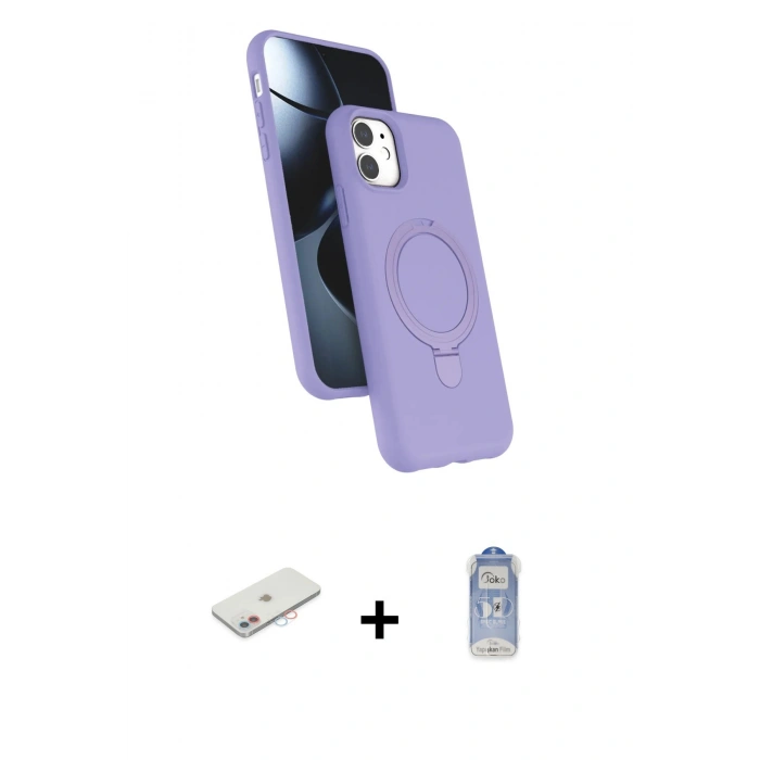 MARSİLYAN™- iPhone 11 Kılıf İz Işık Koleksiyonu - Siyah Joko Magic 5D Cam + Renkli Kamera Lens Koruma Cam - PE