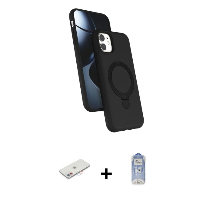 MARSİLYAN™- iPhone 11 Kılıf İz Işık Koleksiyonu - Siyah Joko Magic 5D Cam + Renkli Kamera Lens Koruma Cam - PE