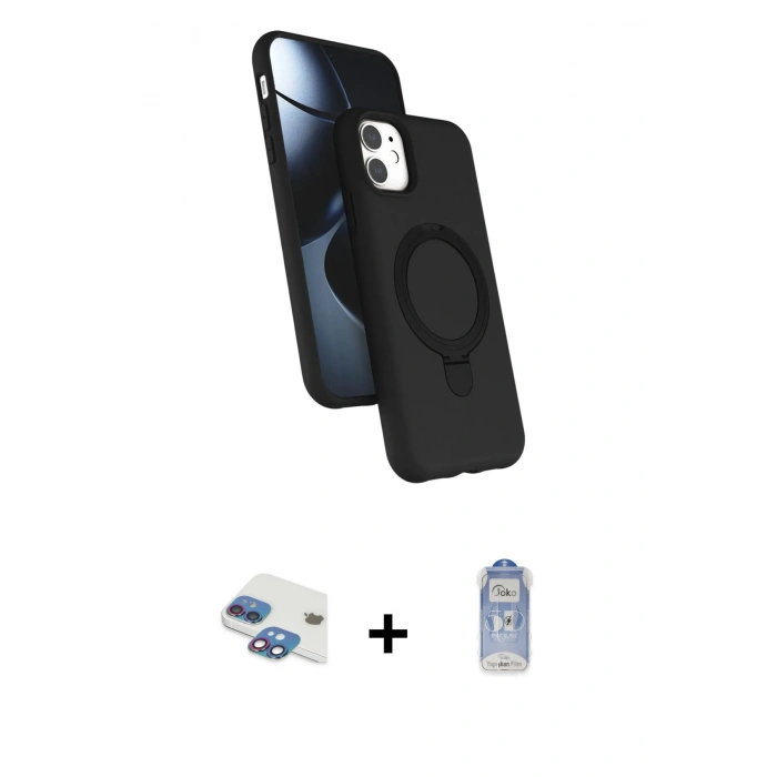 MARSİLYAN™- iPhone 11 Kılıf İz Işık Koleksiyonu - Siyah Joko Magic 5D Cam + Pers Alüminyum Kamera Lens - GI