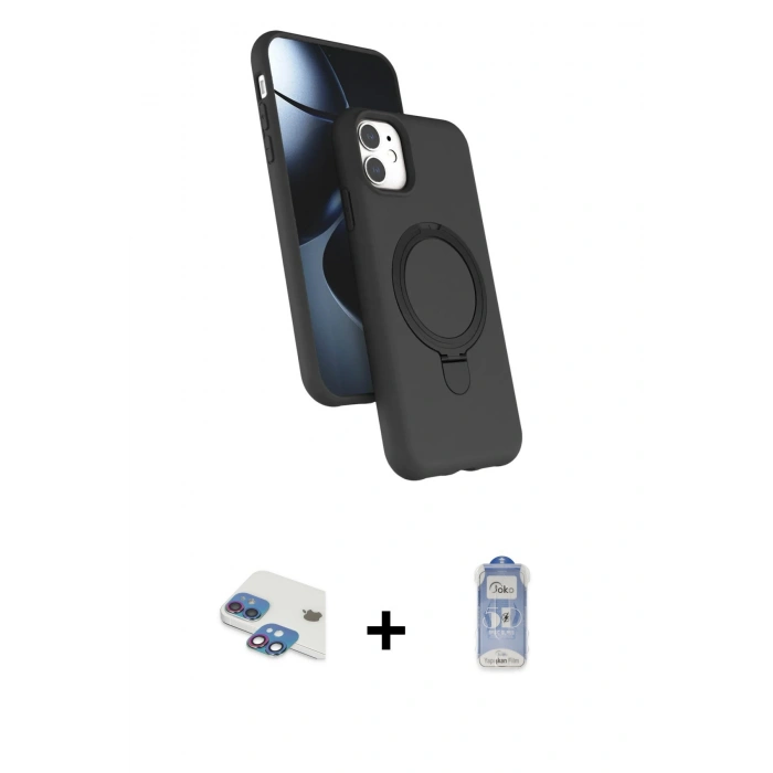 MARSİLYAN™- iPhone 11 Kılıf İz Işık Koleksiyonu - Siyah Joko Magic 5D Cam + Pers Alüminyum Kamera Lens - GI