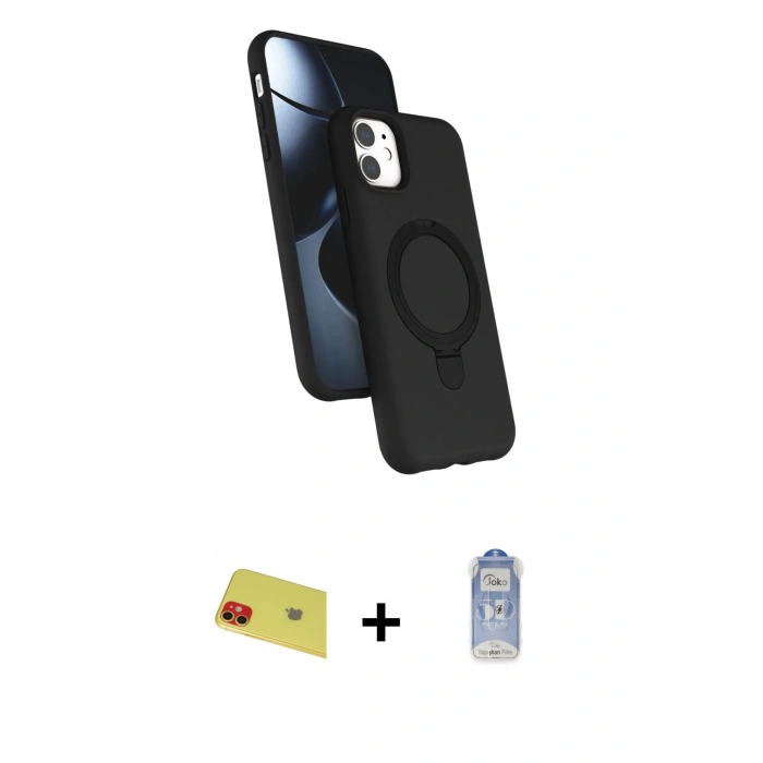 MARSİLYAN™- iPhone 11 Kılıf İz Işık Koleksiyonu - Siyah Joko Magic 5D Cam + Rainbow Kamera Lens Koruma Cam - KI