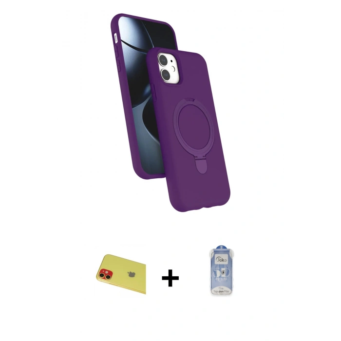 MARSİLYAN™- iPhone 11 Kılıf İz Işık Koleksiyonu - Siyah Joko Magic 5D Cam + Rainbow Kamera Lens Koruma Cam - KI
