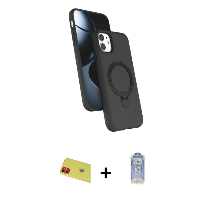 MARSİLYAN™- iPhone 11 Kılıf İz Işık Koleksiyonu - Siyah Joko Magic 5D Cam + Rainbow Kamera Lens Koruma Cam - KI