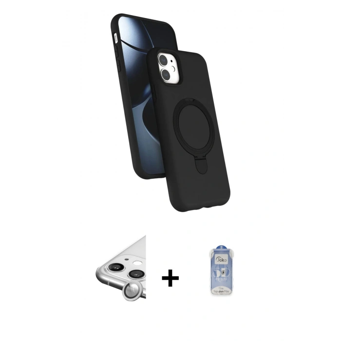 MARSİLYAN™- iPhone 11 Kılıf İz Işık Koleksiyonu - Siyah Joko Magic 5D Cam + Raze Metal Kamera Lens - GS