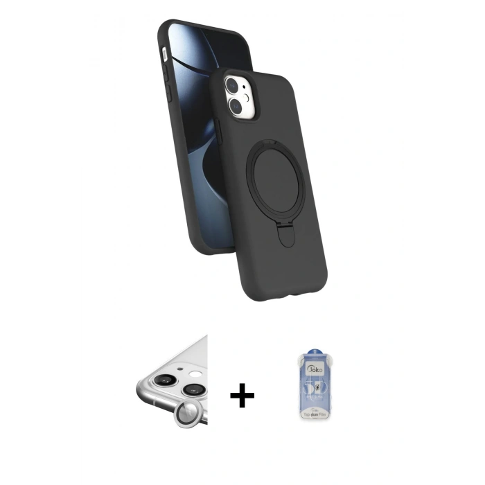 MARSİLYAN™- iPhone 11 Kılıf İz Işık Koleksiyonu - Siyah Joko Magic 5D Cam + Raze Metal Kamera Lens - GS