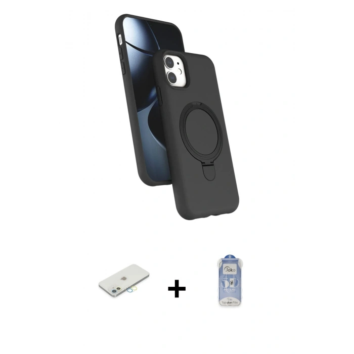 MARSİLYAN™- iPhone 11 Kılıf İz Işık Koleksiyonu - Siyah Joko Magic 5D Cam + Renkli Kamera Lens Koruma Cam - SI