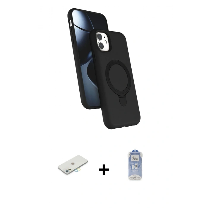 MARSİLYAN™- iPhone 11 Kılıf İz Işık Koleksiyonu - Siyah Joko Magic 5D Cam + Renkli Kamera Lens Koruma Cam - SI