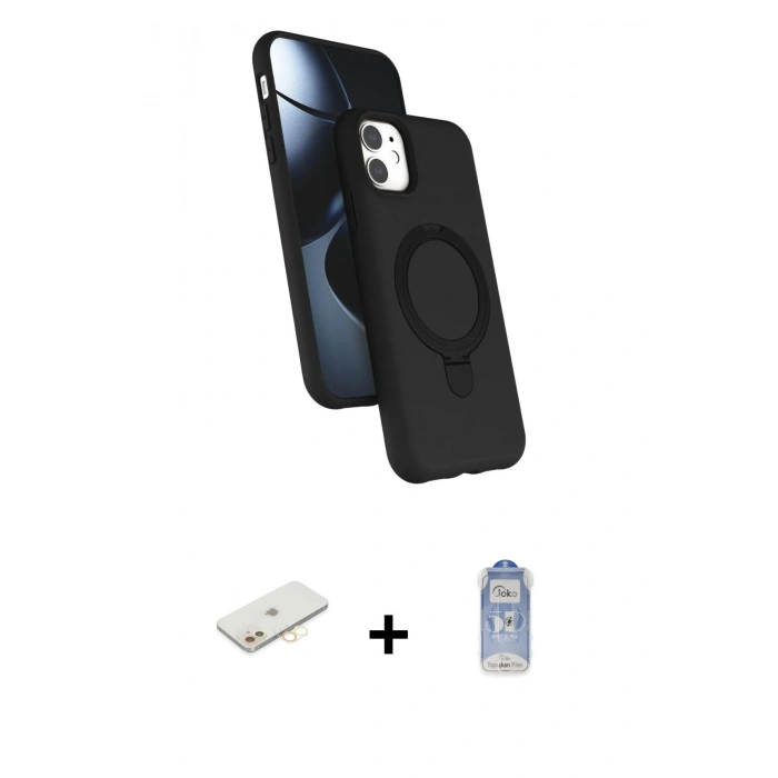 MARSİLYAN™- iPhone 11 Kılıf İz Işık Koleksiyonu - Siyah Joko Magic 5D Cam + Renkli Kamera Lens Koruma Cam - SI