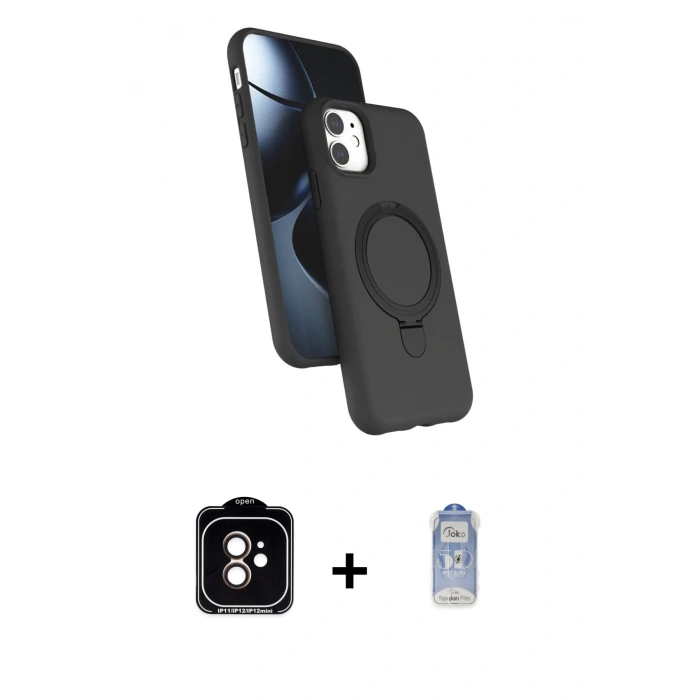 MARSİLYAN™- iPhone 11 Kılıf İz Işık Koleksiyonu - Siyah Joko Magic 5D Cam + PVD Metal Kamera Lens - TU
